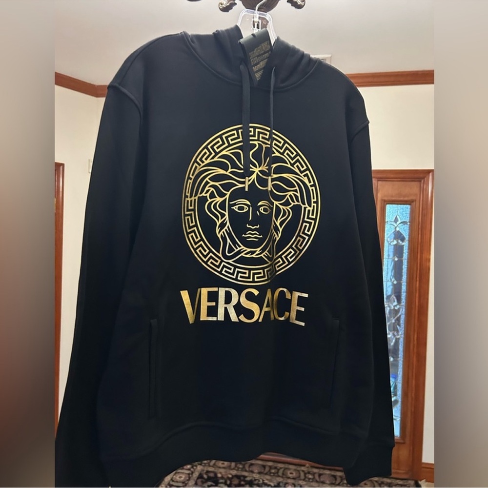 Men’s Versace black/gold Medusa head, cotton hoodie size XL made in Italy